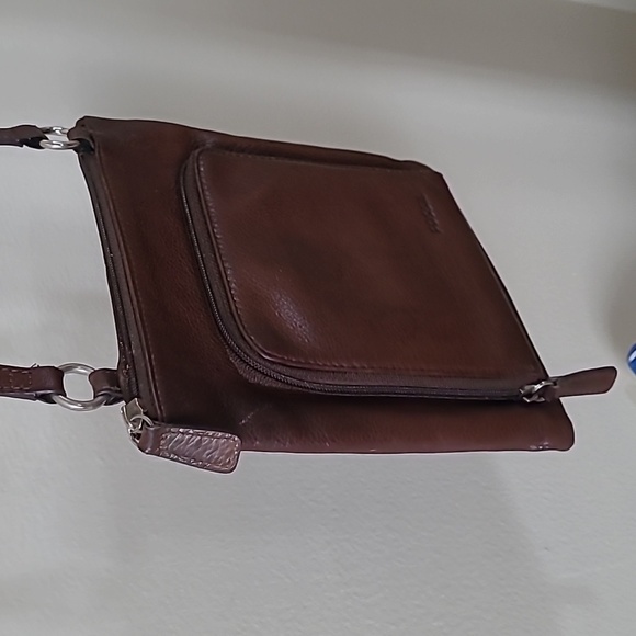 Fossil Dark Brown Leather Crossbody Multi Zipper Pockets Bag - Picture 3 of 15